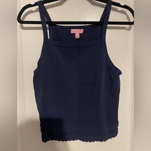 Lilly Pulitzer Olive True Navy Sweater Tank Top Knit Scallop Hem 25312 Size L